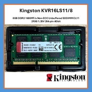 Kingston KVR16LS11/8 8GB DDR3 1600MT/s Non-ECC Unbuffered SODIMM 2Rx8 1G x 64-Bit PC3L-12800