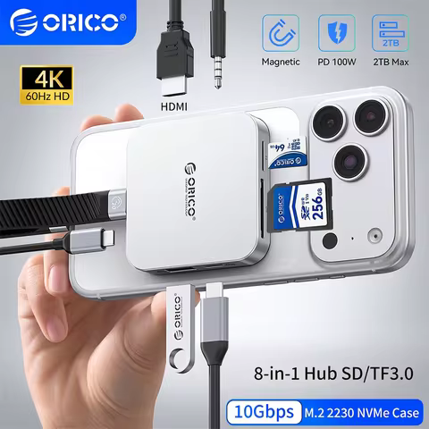 ORICO Magnetic 10Gbps M.2 2230 NVMe Case USB A Type C Hub Docking Station PD 100W 4K@60Hz HDMI-Com S