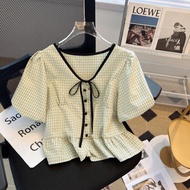 Áo Bigsize Nữ Mập Fashion Áo Kiểu Bigsize Nữ Áo Caro 2 Màu Cổ Tim Thiết Kế Thanh Lịch Đi Làm Hay Đi