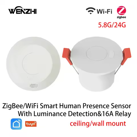 ZigBee/Wifi 5.8/24G MmWave Radar Human Presence Motion Sensor With 16A Relay Luminance Detection 110