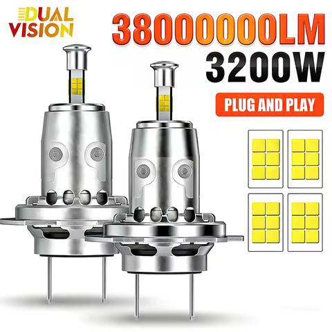 3200W 360 3D H7 LED Car Headlight Bulbs Canbus 3800000LM Turbo Fan 1:1 Mini Auto Light H7 LED Emit D