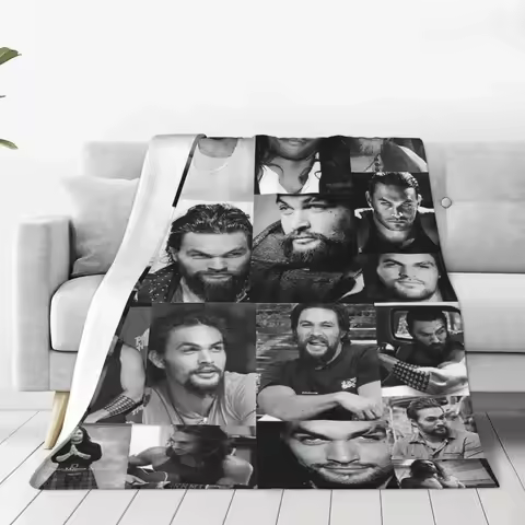 Jason Momoa Movie Actor Plaid Blankets Flannel Winter Star Art Collage Warm Throw Blankets for Home 