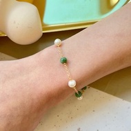 滿綠算盤珠與天然珍珠手鍊 |天然緬甸翡翠