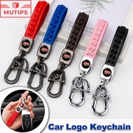 Honda Mugen Car Logo Keychain Leather Fashion Strap Buckle Anti-lost Metal Key Ring For City gm6 gn2