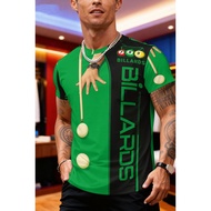 1pc Men's 3D Billiards Print T-Shirt with 8- & 9- Pocket Design - Casual Crew Neck Short Sleeve Tee,