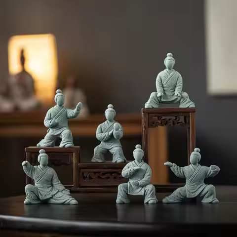 Retro Chinese Zen KungFu Character Stone Handicrafts Figurine Garden Bonsai Fish Tank Ornament Table