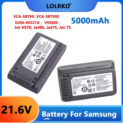 High-capacity 21.6V 5000mAh rechargeable battery For Samsung JET75/JET75+/JET90/JET90+/JET90E Vacuum