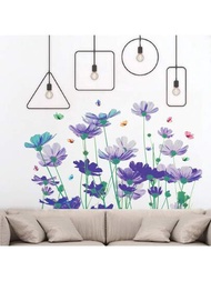 1片淺紫色花式壁貼,彩色蝴蝶壁貼,可移式綠葉壁飾,diy乙烯基壁畫藝術,適用於臥室客廳辦公室沙發電視背景牆裝飾