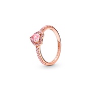 แหวน Pandora_แหวนคริสตัลสีชมพู Pandora_แหวนหัวใจเปล่งประกาย 188421C04 สุภาพสตรีอารมณ์ของขวัญที่ละเอียดอ่อนสำหรับแฟนสาว