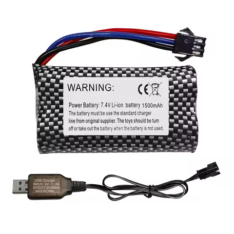 7.4V 1500mAh SM-3P Plug Li-ion Battery with USB Charging Cable for DE43 DE60 RC Racing 1575 Dump Tru