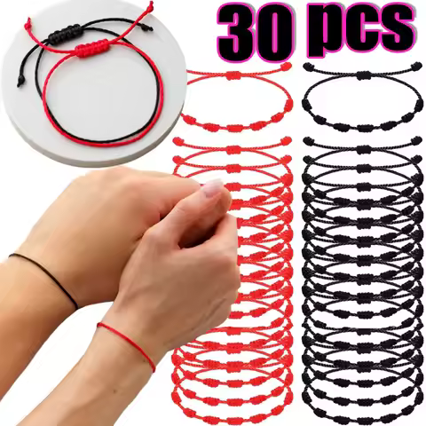 Black Red String 7 Knots Bracelet Protection Good Luck Amulet Success Charm Handmade Rope Couple Bra