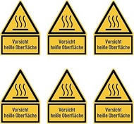 Sticker 75 x 50 mm, Pack of 6 – Caution Hot Surface – Warning Sign with Text (German) (Yellow/Black)