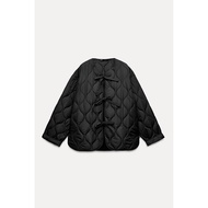 เสื้อแจ็กเก็ตแจ็กเก็ต Trf สำหรับผู้หญิงมีโบว์คอกลมแจ็คเก็ตบุคอตตอน1255992