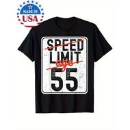 Mens Vintage Speed Limit 55 Graphic T-Shirt - Funny 55th Birthday Design, Cotton, Black with White P