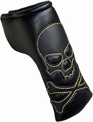 Skull Magnetic Golf Putter Cover Headcover Blade Putter Head Cover in Black fits for Scotty Cameron Neowport, Odyssey, Ping Putters Width, Gold Stitching Skeleton Putter Headcovers