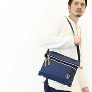 日本 Anello 深藍色帆布 摺疊型 長方 斜背袋