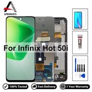 100% LCD ทดสอบแล้วสำหรับ Infinix Hot 50i X6531 X6531B หน้าจอสัมผัสดิจิทัลแผงประกอบพร้อมกรอบสำรอง