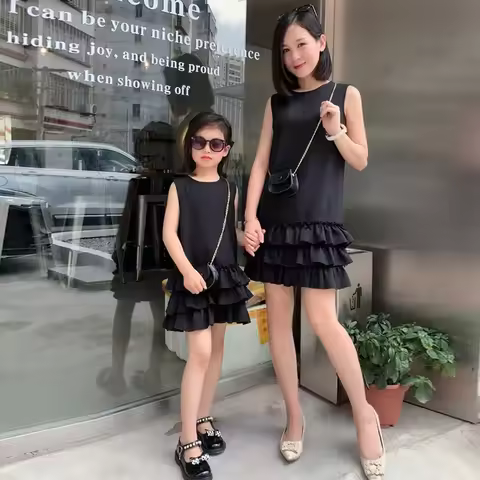 2025 Mother and Daughter Matching Clothing Women Dress for Mom and Me Equal Elegant Dresses Summer B