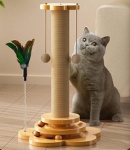 Wooden Cat Scratch Play Toy Cat Tree Cat Teaser Sisal Scratcher Turntable Claw Grinder Column Wear-resistant Pet Toys Supplies