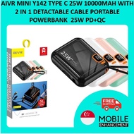 AIVR MINI Y142 TYPE C 25W 10000MAH WITH 2 IN 1 DETACTABLE CABLE PORTABLE POWERBANK 25W PD+QC
