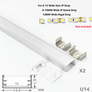2-Pack 50CM LED Strip Aluminium Profile 5-17.5mm Wide Tape Light Channel Diffuser U Shape Track With