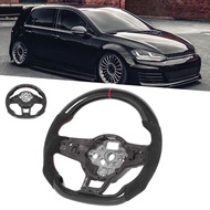 Aumotop Carbon Fiber Steering Wheel Red Stitching Flat Bottom DType Racing Design for Mk7/Mk7.5 GTD/