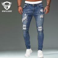 EAGLADE Ripped Skinny Slim Fit Jeans for Men 881 in Blue C03