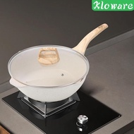 [Kloware] 24cm Deep Frying Pan Non Stick with Lid Stir Fry Pan for Daily Cooking Versatile Scratch Resistant Chinese Wok Wooden Handle