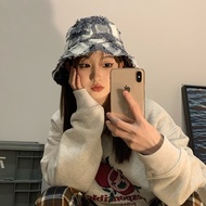 R2KQ WN Japanese Style Distressed Raw Edge Checked Bucket Hat Female All-Match Cover Face Bucket Hat