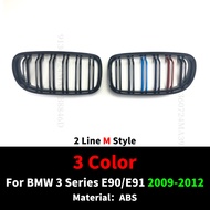 ตะแกรงไตด้านหน้าช่องกรอบกระจังหน้ารถ2เส้นแบบสปอร์ตสำหรับ E91 E90 BMW 3ซีรีส์2005-2012 320i 325i 330i
