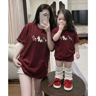 Mother and baby t-shirt, cotton shirt embroidered with 3 horses, size 9-65kg