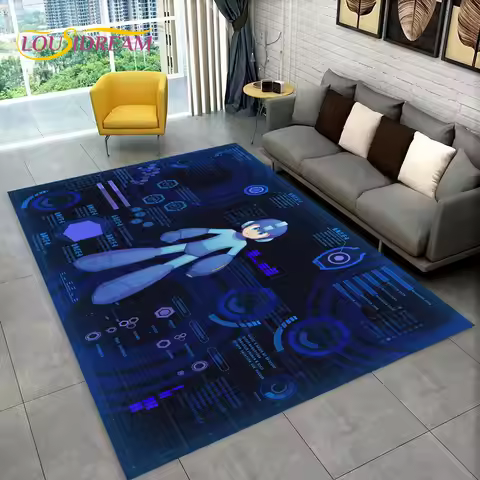 Rockman Megaman Game Cartoon Area Rug,Carpet Rug for Living Room Bedroom Sofa Doormat Decoration, Ki