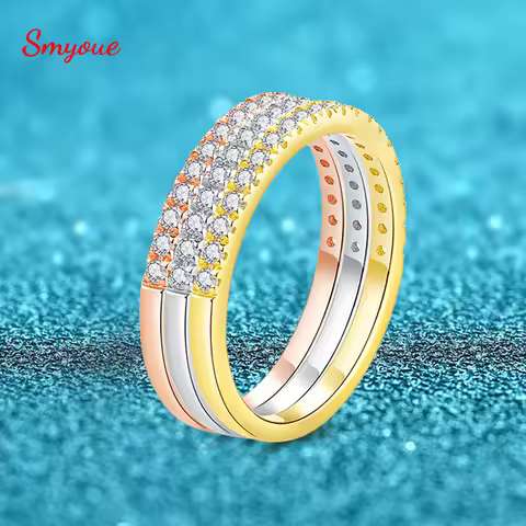 Smyoue 3pcs 0.2ct Moissanite Eternity Ring for Women Men 1.3mm 18k Gold Plated Sterling Silver Weddi