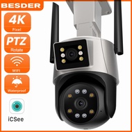 BESDER 8MP 4K กล้อง Wifi เลนส์คู่กล้อง PTZ IP กลางแจ้ง Ai ร่างกายตรวจสอบกล้องวงจรปิดรักษาความปลอดภัยกล้องมองภาพกลางคืนที่มีสีสัน ICsee APP