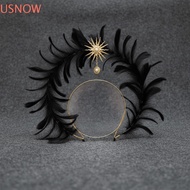 USNOW Feather Glory Crown Headband, Dress Up Props Double Layer Virgin Mary Queen Tiara, Korean Styl