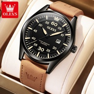 OLEVS Watch for Mens Original 2023 New Waterproof Leather Strap Luminous Calendar Fashion Casual style jam tangan lelaki
