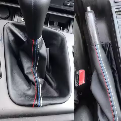 Car Gear Shift Collars Manual Handbrake Gaiter Boot Cover Black Leather For BMW 3 Series E36 E46 M3 