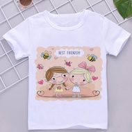 Kids Tshirt  Two Cute Cartoon Girls  T-Shirts Summer Short Sleeve Boys/Girls Casual Kids Tshirt Birt