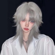 rambut palsu lelaki Rambut palsu ekor serigala unisex nenek kelabu lelaki Jepun kepala mullet boleh 