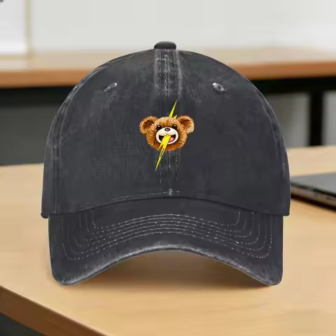 Baseball Cap Teddy Bear Playing Badminton Print Summer Street Style Trucker Hat for Young Men And Wo