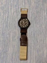 復古 Casio 尼龍帶 石英手錶 卡其色 黑色面 軍錶