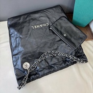 芯片款 香奈兒Chanel黑銀大號22bag鏈條包