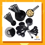 CASA CART Dapur 10 Dalam 1 Set Hitam Sudu Penyukat Plastik Dan Cawan Penyukat Sudu Tepung Susu Alat 