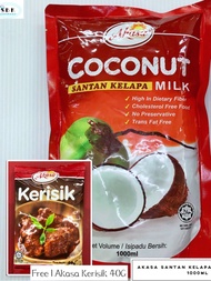 Akasa Santan Kelapa / Coconut Milk 1000mL (Exp:28/02/2021) Free 1 Akasa Kerisik 40G