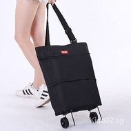 Foldable Trolley Bag Stretch Bar Retractable Dual-Use Trolley Bag Shopping Bag With Wheels Double-layer Waterproof Trolley Shopping Bag Cart