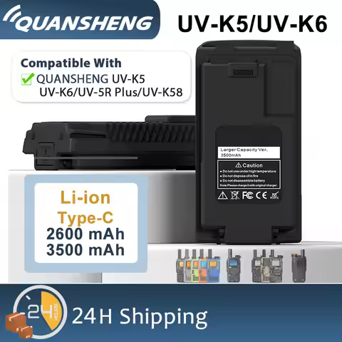 Quansheng UV-K6 Li-ion Battery UV-K5(8) Walkie Talkie Batteries Pack Type-C Charging For UV-5R PLUS 