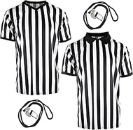 4 Pcs Men's Official Referee Shirt Football Umpire Jersey V-Neck Referee Uniform Stainless Steel Whi