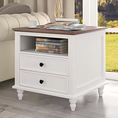 farmhouse end table with charging station, 23.6" square sofa side table with solid wood feet & 2 spa