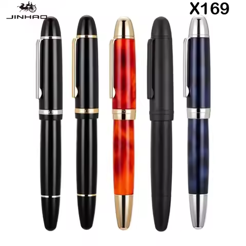 JINHAO X169 Fountain Pen Gold Clip Pen Elegant Black EF/F/M Nib Writing Ink Pen Pk X159 9019 School 