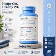 VETWISH Probiotic for Dogs & Cats | Gut Health Digestive Support Healthy Stool Pet Supplement 30 Tab